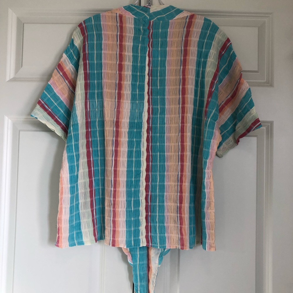 NWT En Creme Striped Gauze Button Down Tie Front Top, Size Large - Picture 6 of 13